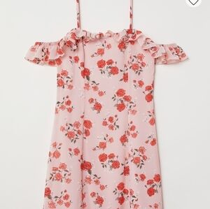 H&M pink floral open-shoulder mini dress size 6